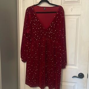 Burgundy pink velour dress with silver stars